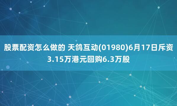 股票配资怎么做的 天鸽互动(01980)6月17日斥资3.15万港元回购6.3万股